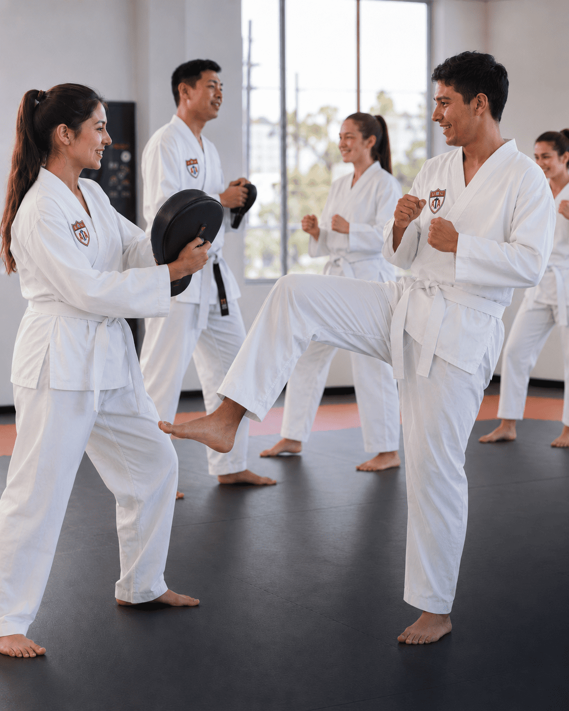Alumno ejecutando una patada de Taekwondo ATA en Goes Black Belt Academy